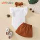 Baby Solid Colour Ruffle Bodysuit And Overall Skirt With Headband