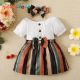 Baby Girl Color-block Bowknot Dress with Headband
