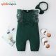Baby Girl Beautiful Ruffle Lace Solid Colour Jumpsuit with Headband