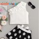 Toddler Girls One Shoulder Ruffle Trim Top & Polka Dot Print Belted Skirt
