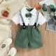 Baby Boy Short-sleeve Party Outfit Gentle Bow Tie Shirt and Suspender Shorts Set 