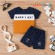 2pcs Baby Boy Cotton Letter Print Colorblock Short-sleeve Tee and Ripped Shorts Set 