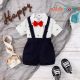 2pcs Baby Boy Gentleman Bow Tie Decor Short-sleeve Polka Dots Shirt and Solid Waffle Suspender Shorts Set 