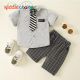Toddler Boy Casual Plaid Tie & Shirt & Shorts