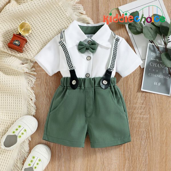 kids boys 2 piece partywear shirt and pant with suspenders and bow tie set  for 2-12 years boys