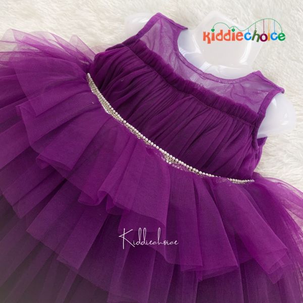 Purple Color Ruffle Style Embroidery Work Dress