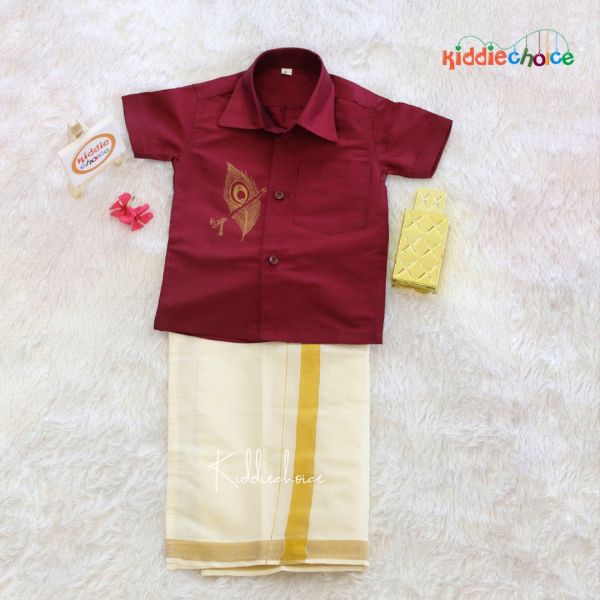 Kids & Boys Traditional Cotton Silk Dhoti & shirt set-Whith Gift