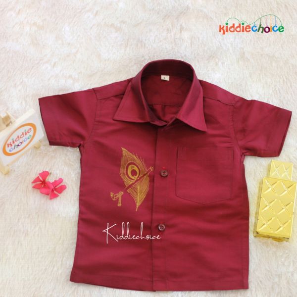 Indian Traditional Maroon Onam Shirt & Mundu for Boys_Ethnic wear for baby girl